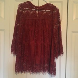 Blu pepper bell sleeve lace shirt